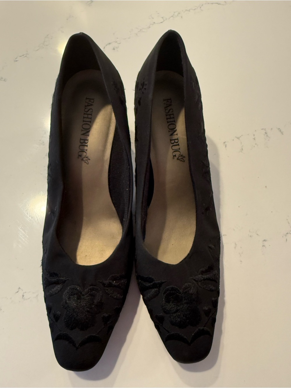 Fashion Bug Black Floral Embroidered Heels